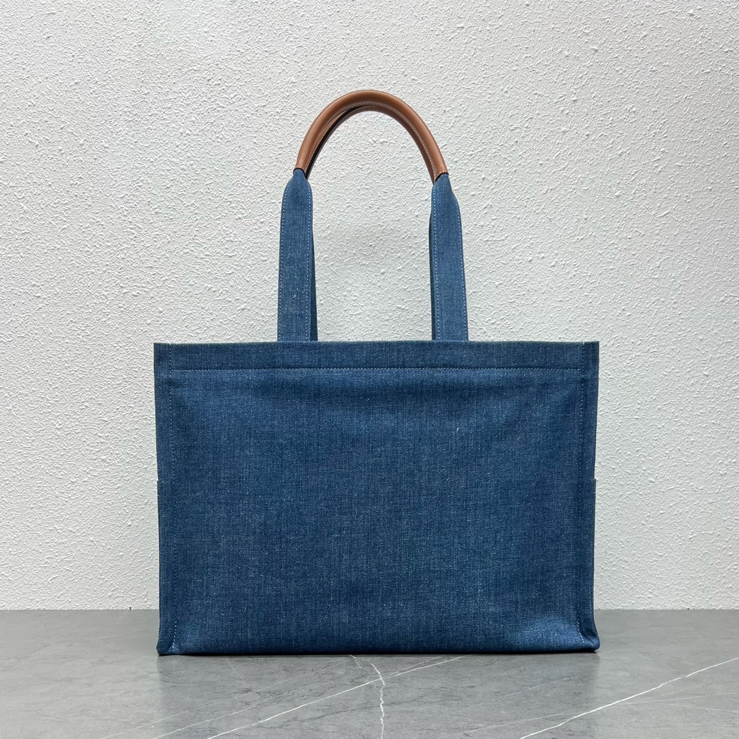 Celine Large Cabas Thais In Denim Fabric With Celine Print And Calfskin Blue 196762